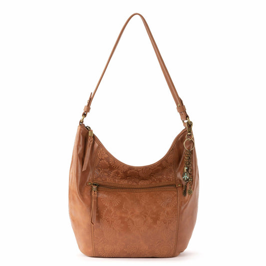 The Sak Sequoia Hobo Bag in Tobacco Floral Embossed Leather