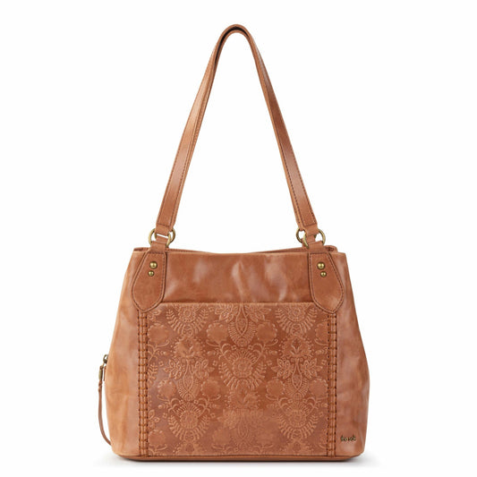 The Sak Melrose Satchel Bag in Tobacco Floral Embossed Leather