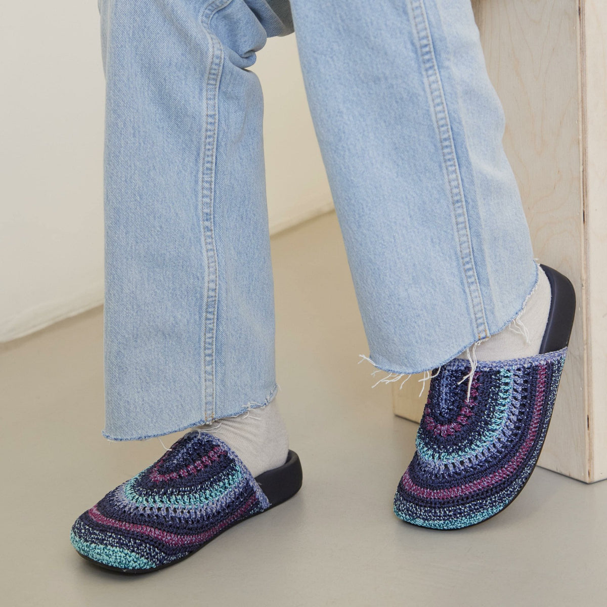 The Sak Bolinas Clog in Lapis Stripe Crochet