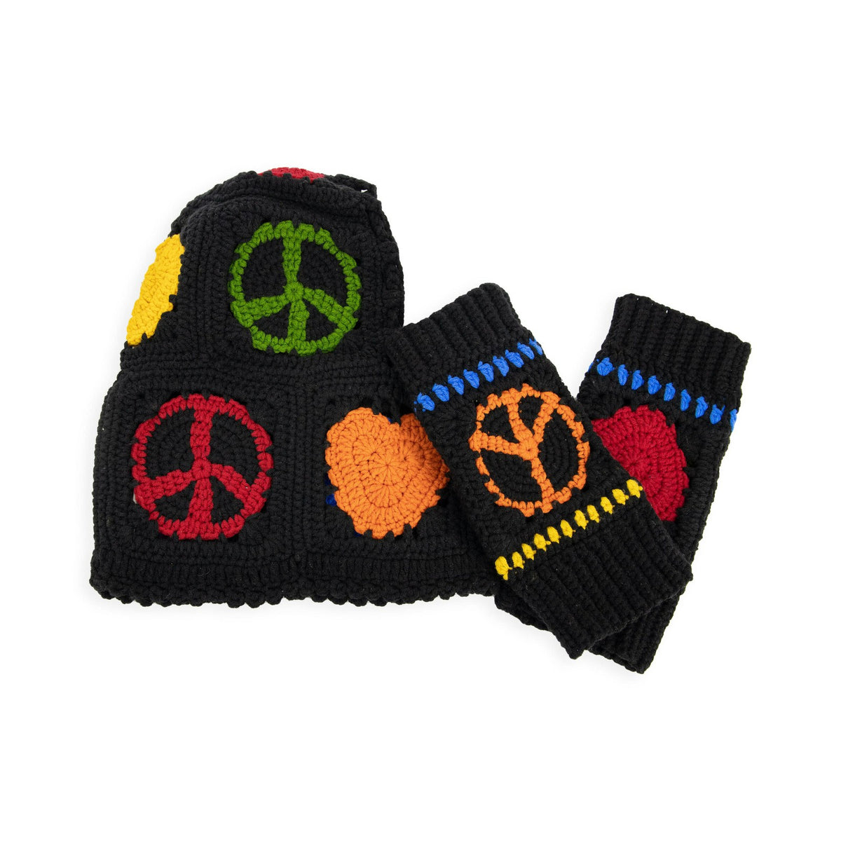 The Sak Haven Balaclava Gloves Set in Black Peace And Love Crochet