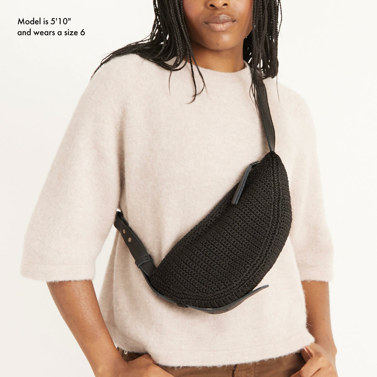 The Sak Tess Sling Bag in Black Crochet