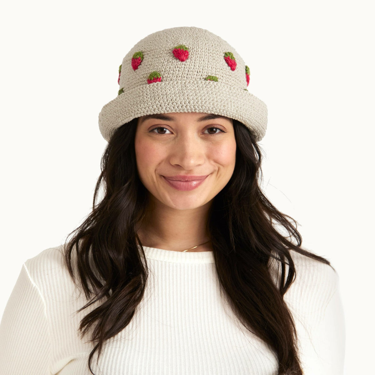 The Sak Lanie Bucket Hat in Natural Strawberries Crochet