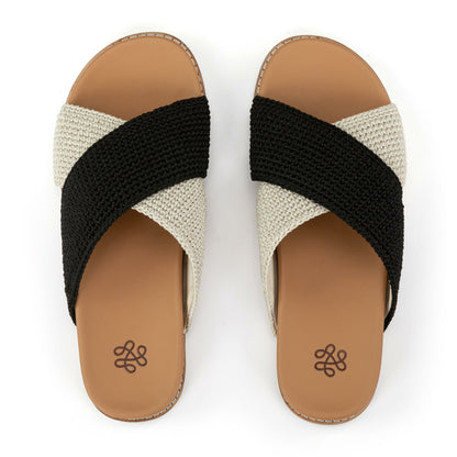 The Sak Penelope Sandal in Black Ecru Block Crochet