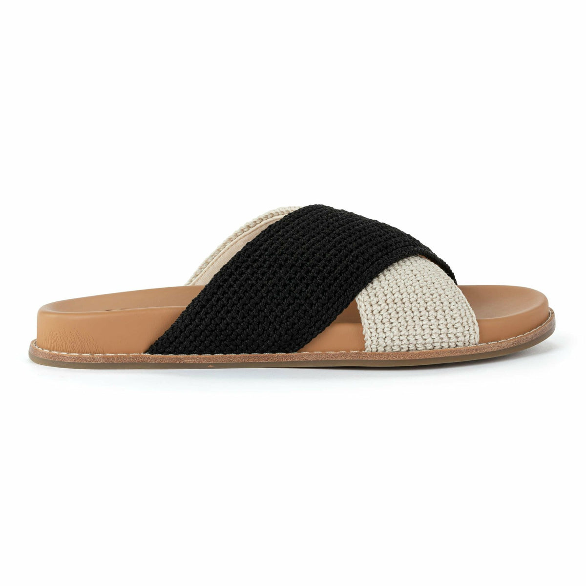 The Sak Penelope Sandal in Black Ecru Block Crochet