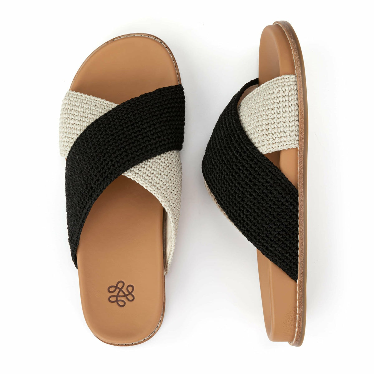 The Sak Penelope Sandal in Black Ecru Block Crochet