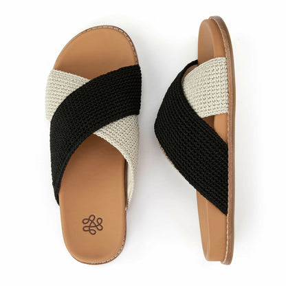 The Sak Penelope Sandal in Black Ecru Block Crochet