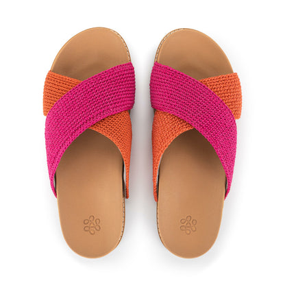 The Sak Penelope Sandal in Pinkberry Cayenne Block Crochet