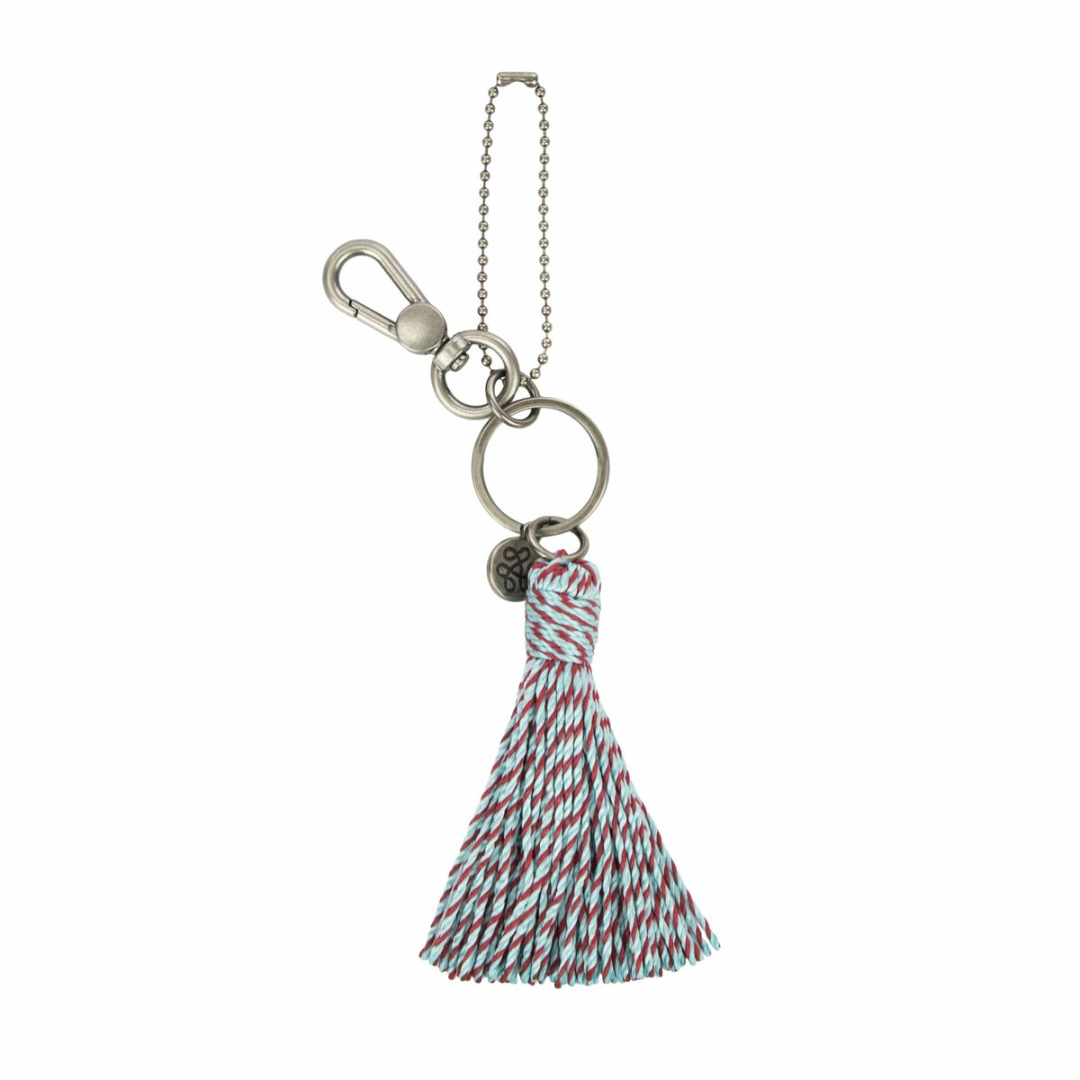 The Sak Dangle in Pale Aqua and Bing Cherry Crochet