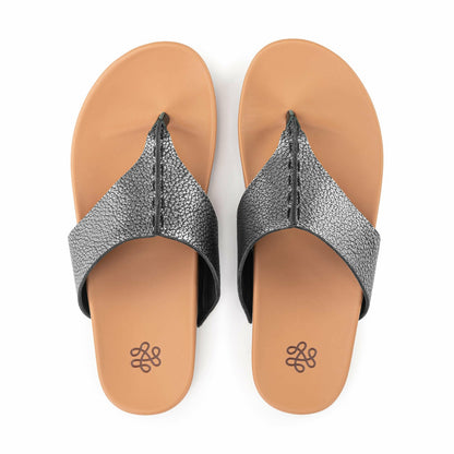 The Sak Everly Sandal in Dark Silver Leather