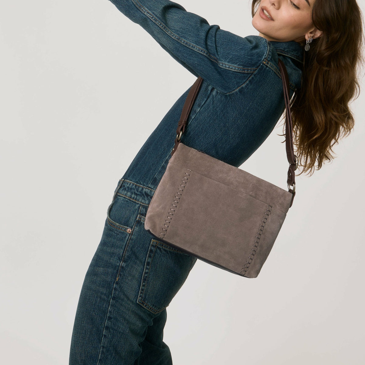 The Sak Melrose Crossbody Bag in Mushroom Suede
