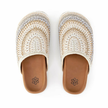 The Sak Bolinas Clog in Sand Stripe Crochet