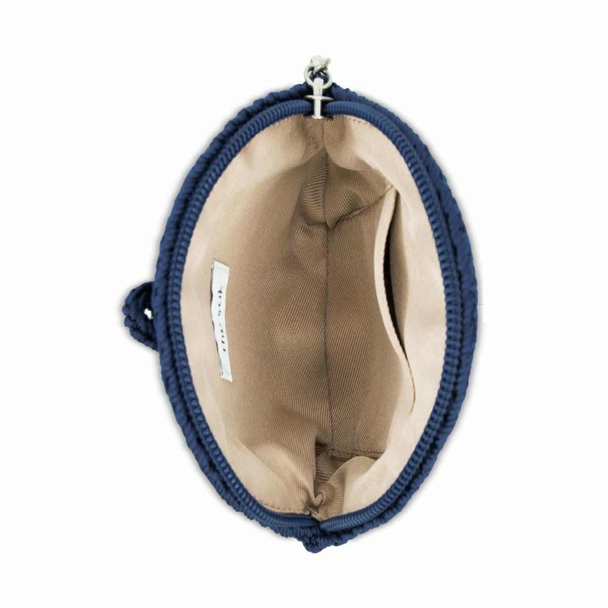 The Sak Circle Coin Pouch in Denim Maritime Heart Crochet