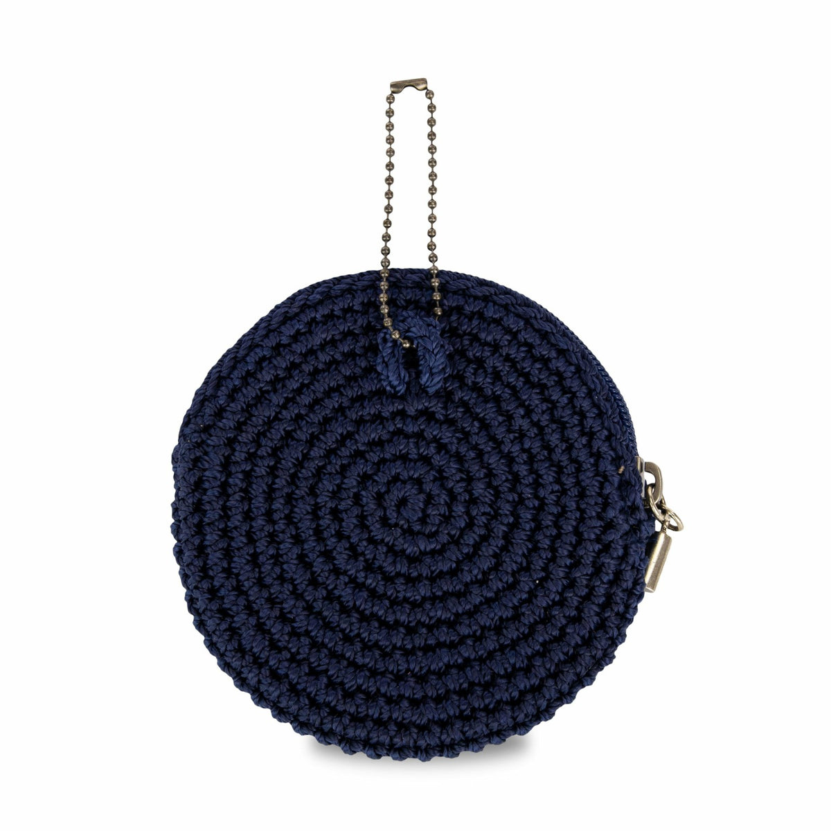 The Sak Circle Coin Pouch in Denim Maritime Heart Crochet