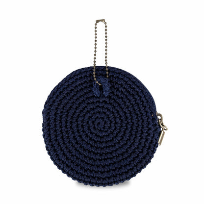 The Sak Circle Coin Pouch in Denim Maritime Heart Crochet