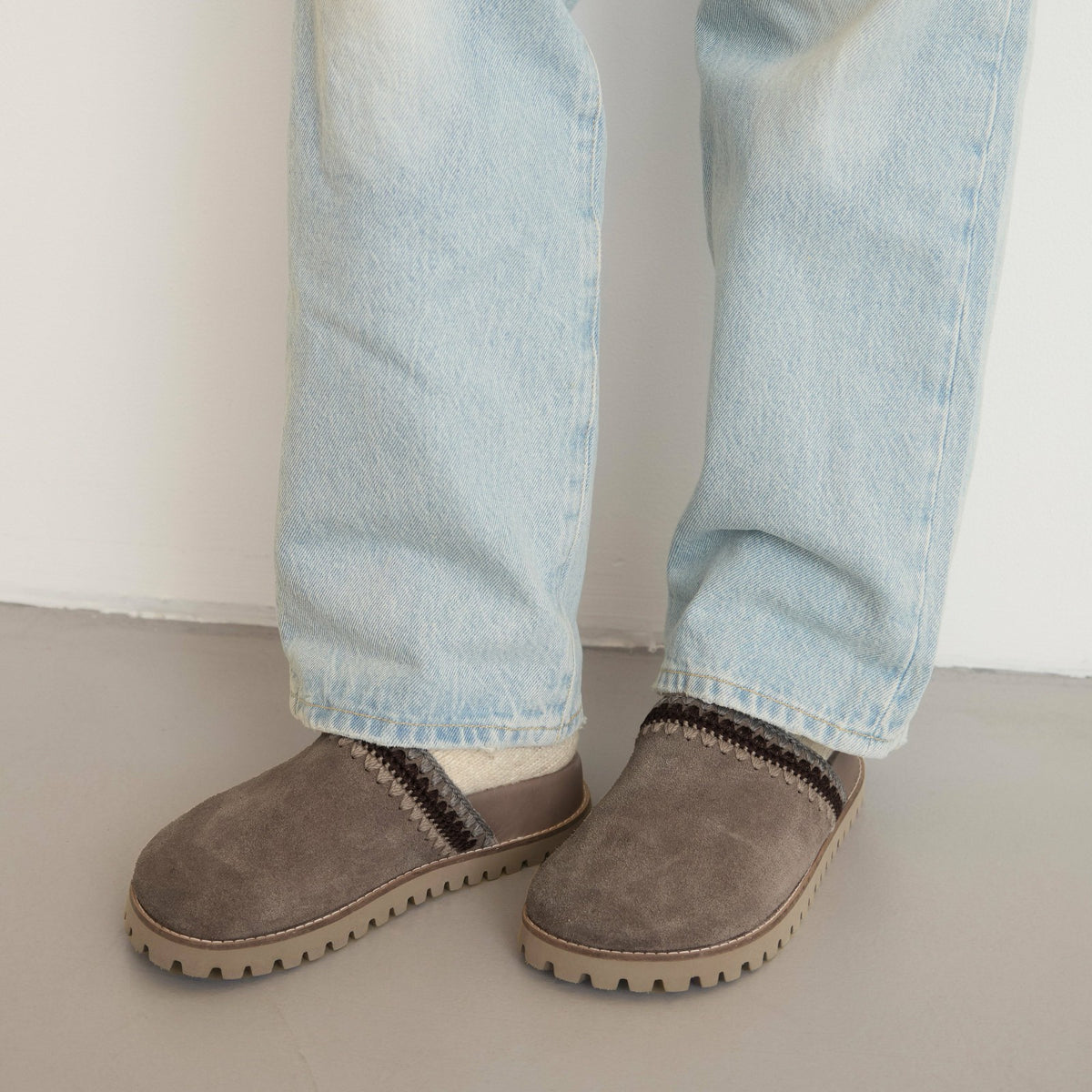 The Sak Bolinas Lug Sole Clog in Mushroom Seminyak Suede