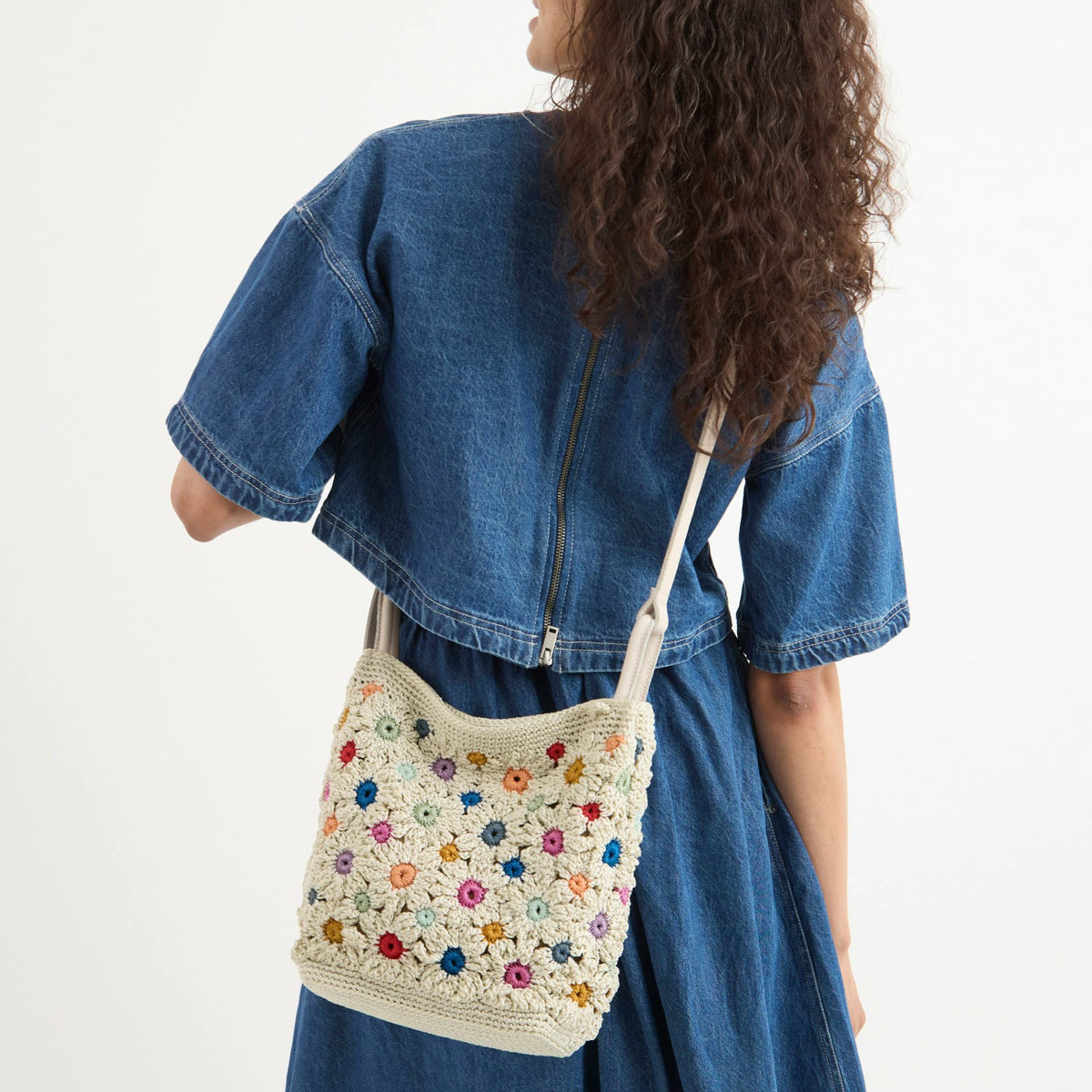 The Sak Lucia Crossbody Bag in Natural Multi Flowers Crochet