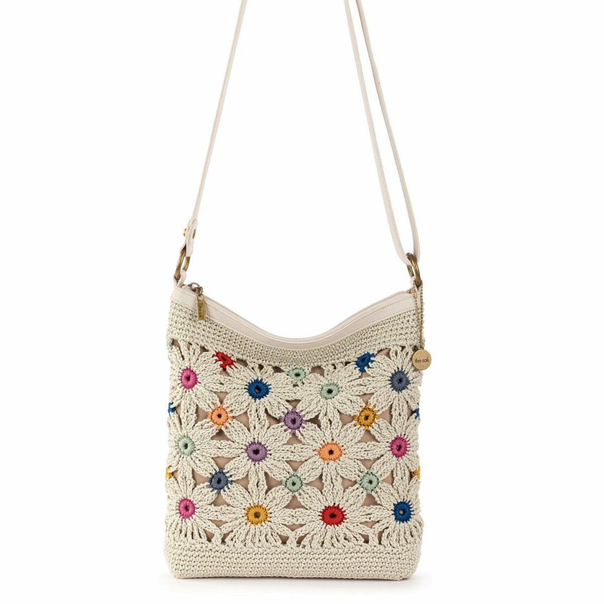 The Sak Lucia Crossbody Bag in Natural Multi Flowers Crochet