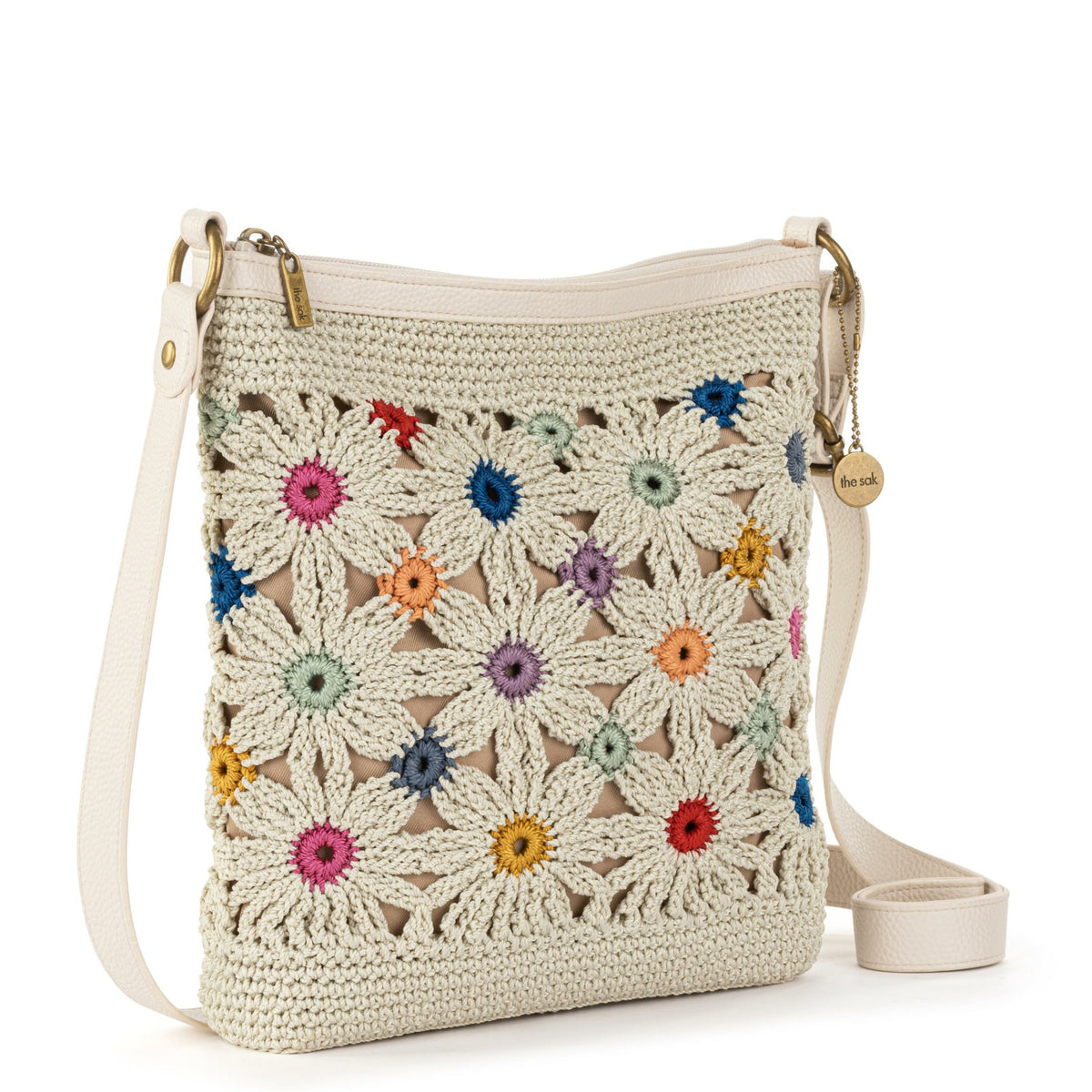The Sak Lucia Crossbody Bag in Natural Multi Flowers Crochet