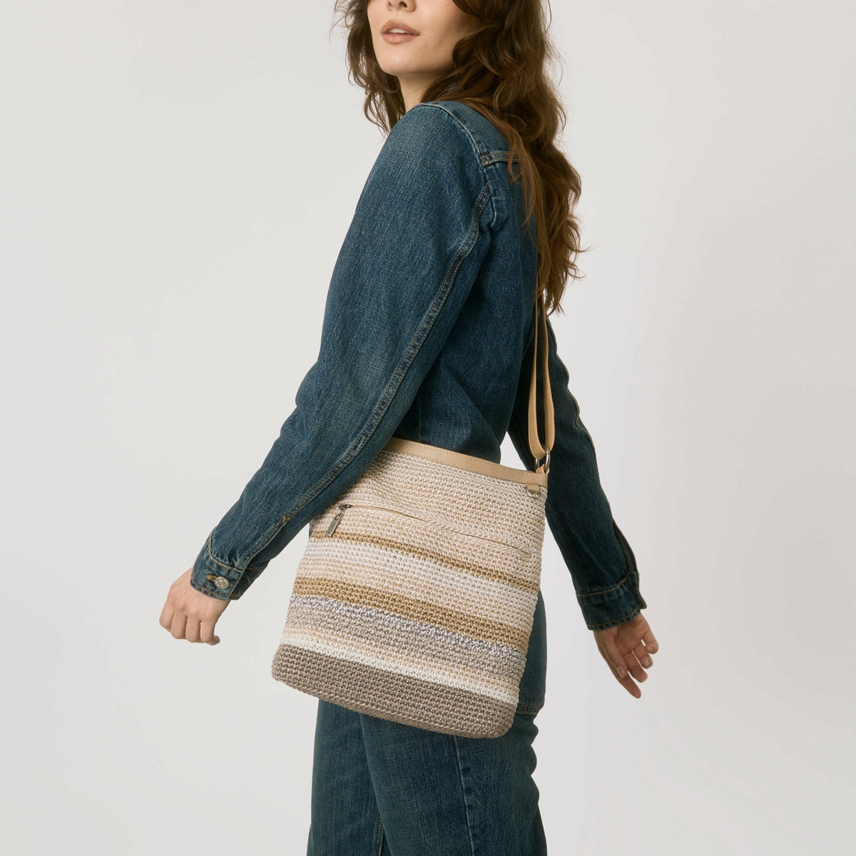 The Sak Lucia Crossbody Bag in Sand Stripe Crochet