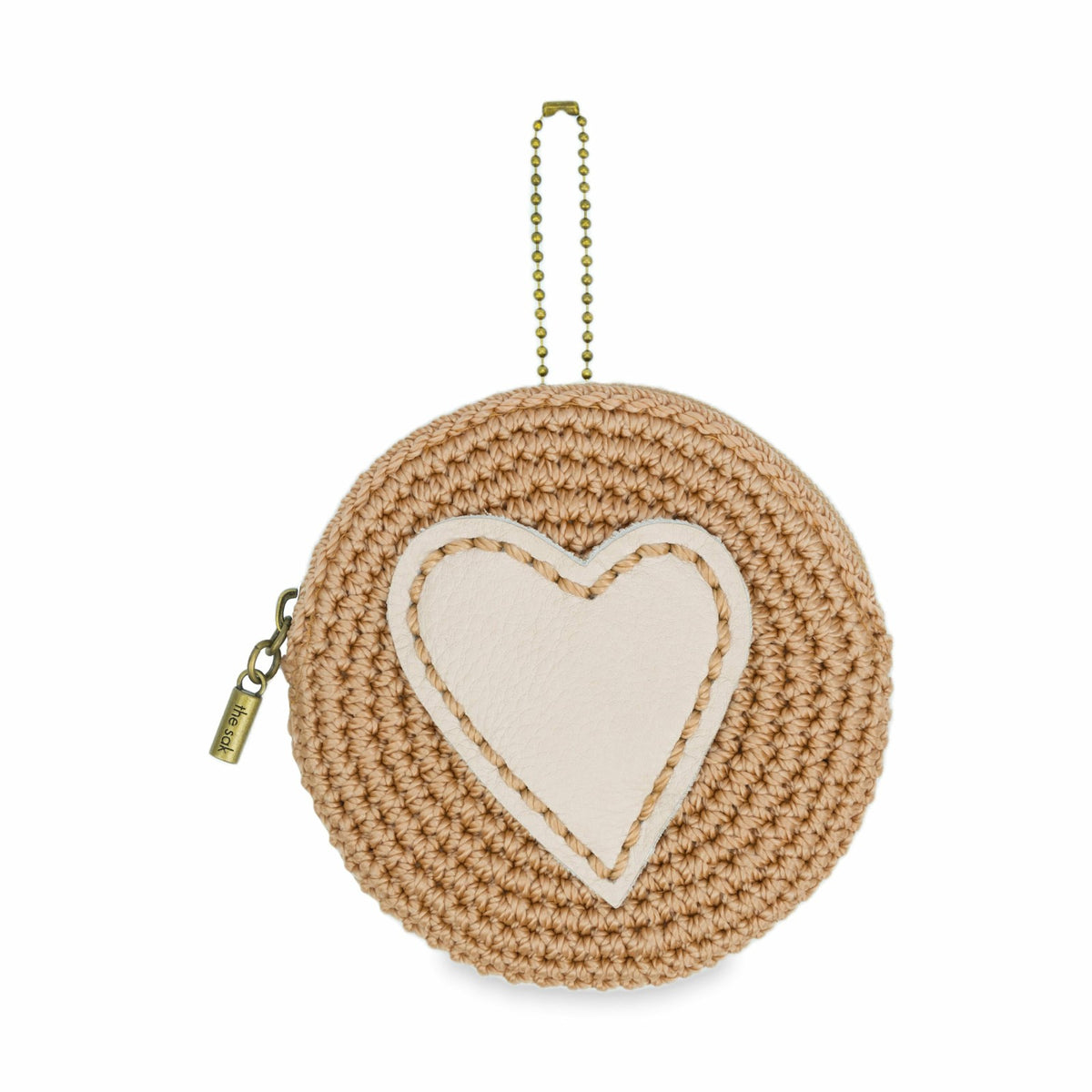 The Sak Circle Coin Pouch in Bamboo Stone Heart Crochet