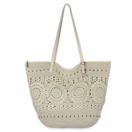 The Sak Faye Large Tote Bag in Natural Medallion Crochet