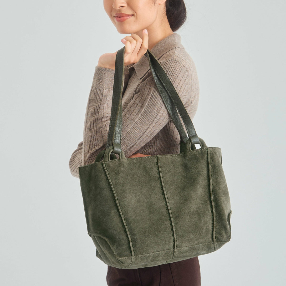 The Sak Los Feliz Satchel Bag in Moss Suede