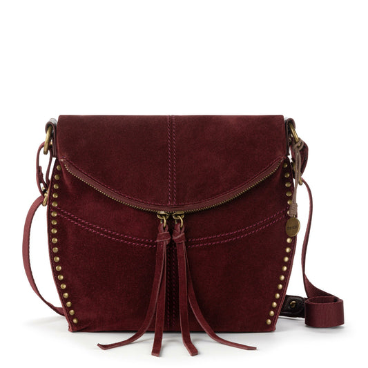 The Sak Silverlake Flap Crossbody Bag in Black Cherry Suede