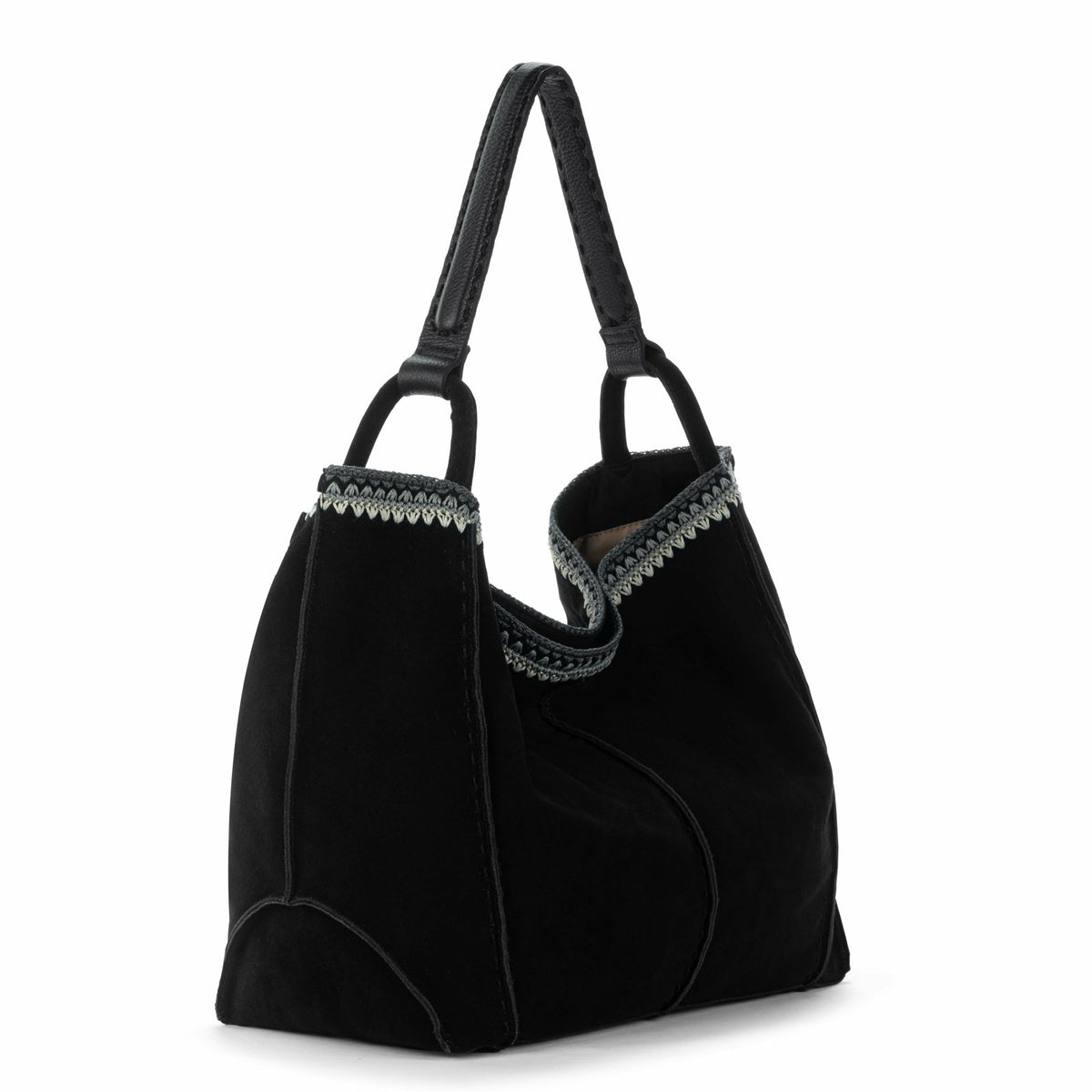 The Sak Los Feliz Large Tote Bag in Black Suede Blanket Stitch