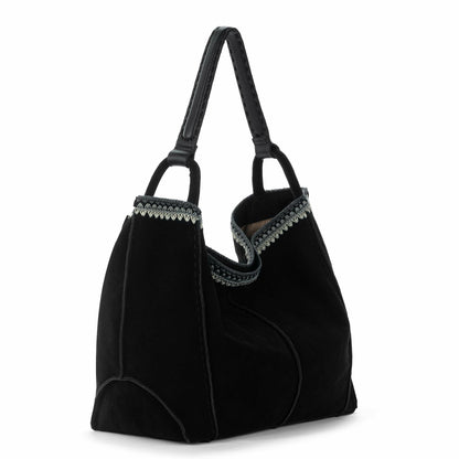 The Sak Los Feliz Large Tote Bag in Black Suede Blanket Stitch