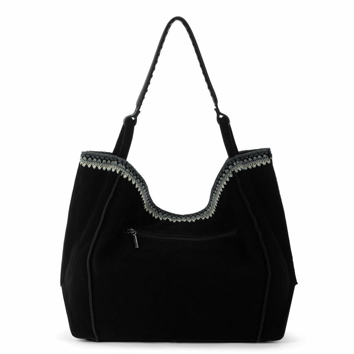 The Sak Los Feliz Large Tote Bag in Black Suede Blanket Stitch