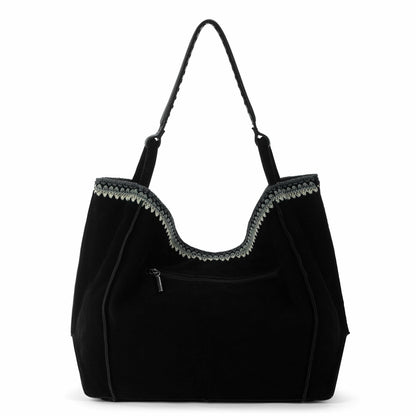 The Sak Los Feliz Large Tote Bag in Black Suede Blanket Stitch