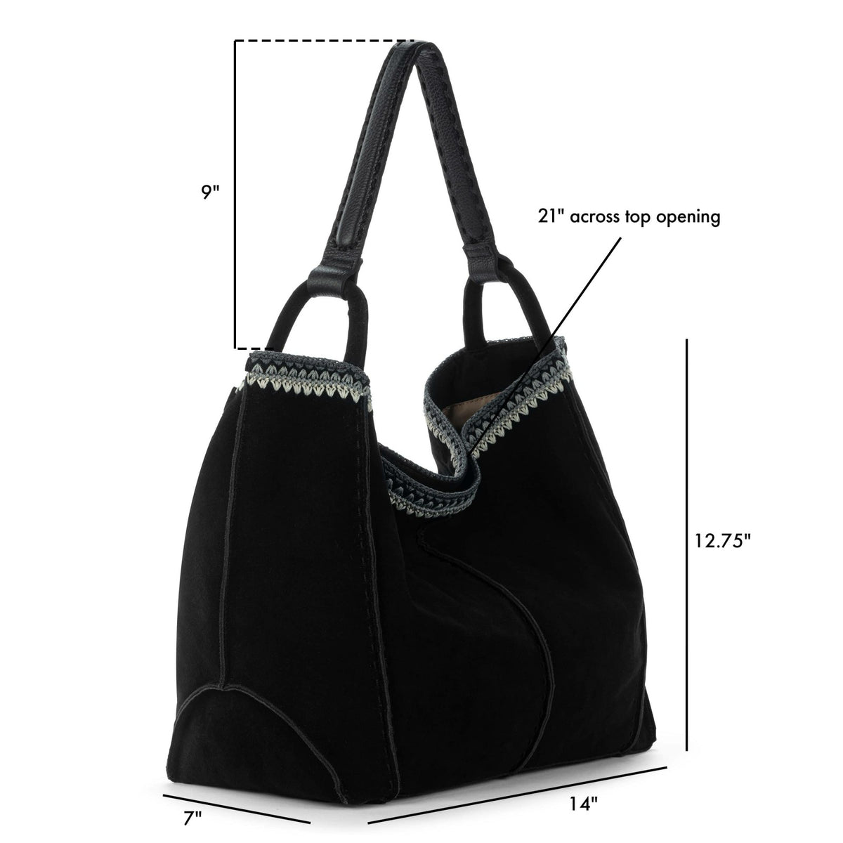 The Sak Los Feliz Large Tote Bag in Black Suede Blanket Stitch