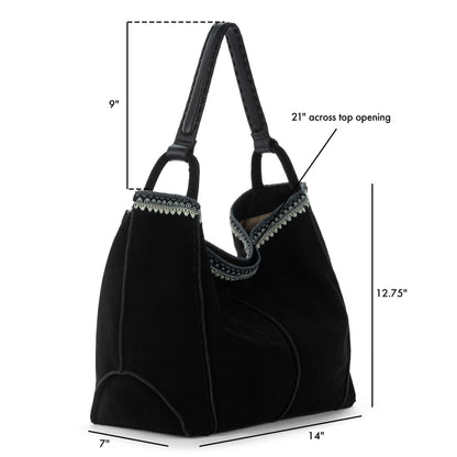 The Sak Los Feliz Large Tote Bag in Black Suede Blanket Stitch