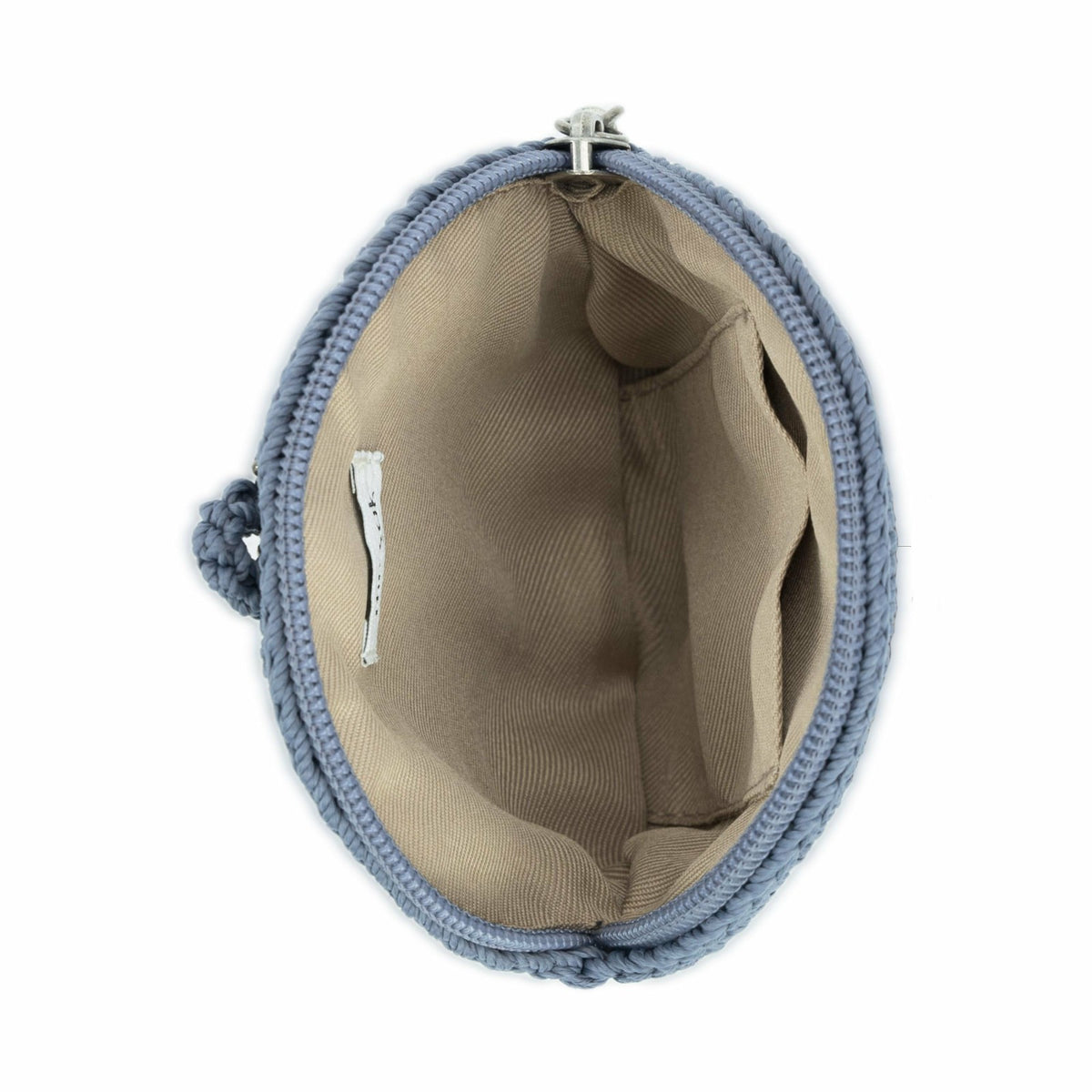 The Sak Circle Coin Pouch Wallet in Maritime Indigo Suede Heart Crochet