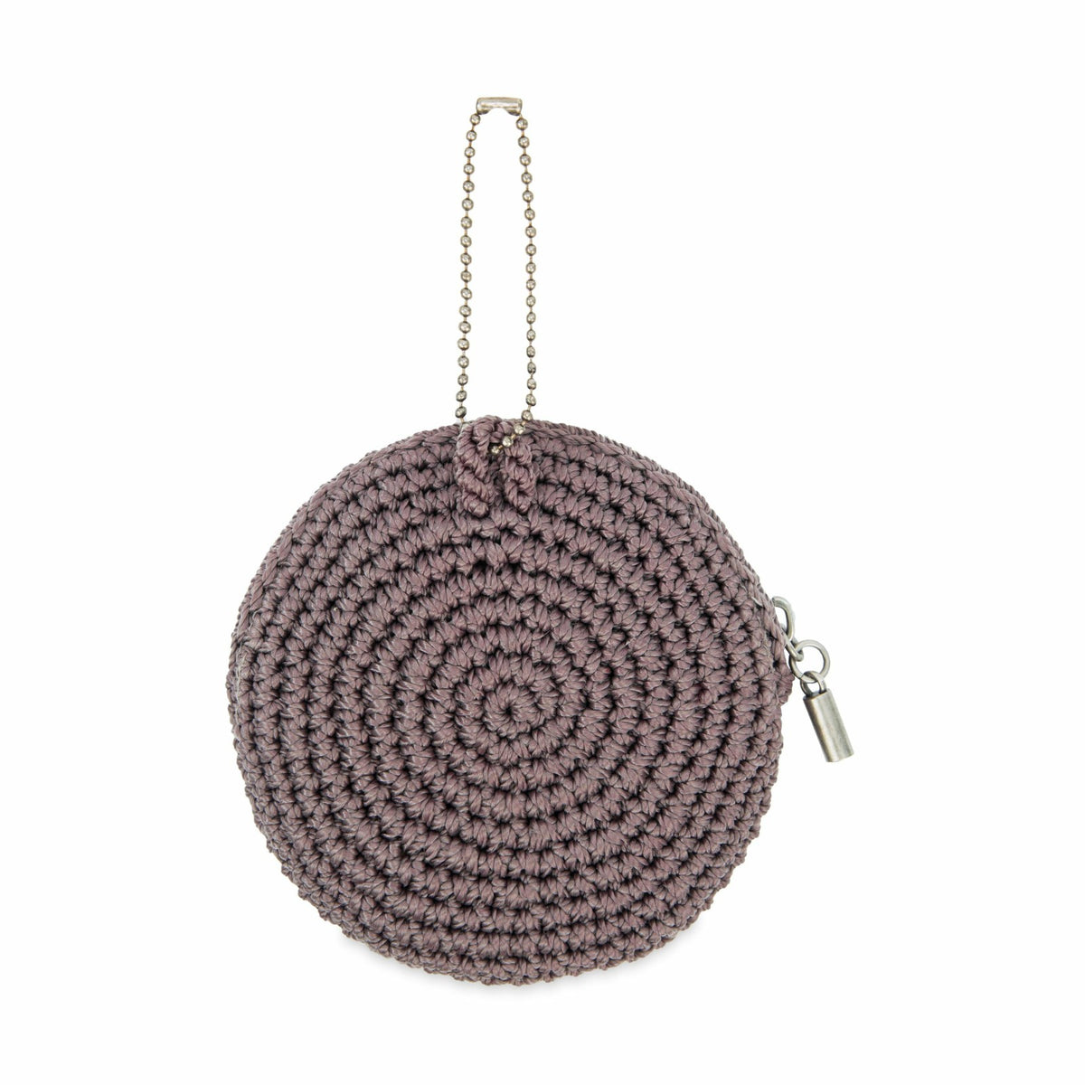 The Sak Circle Coin Pouch Wallet in Mushroom Suede Heart Crochet