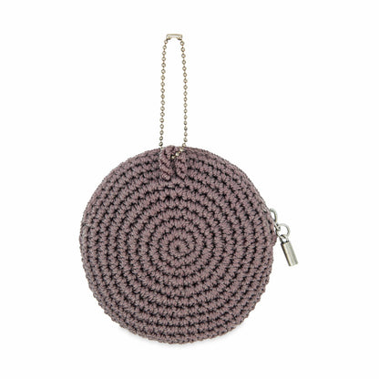 The Sak Circle Coin Pouch Wallet in Mushroom Suede Heart Crochet