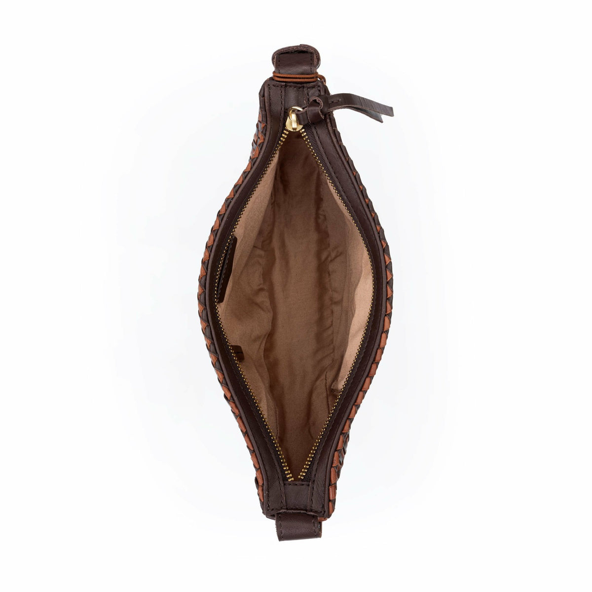 The Sak Tess Sling Bag in Woven Mahogany Cognac Leather