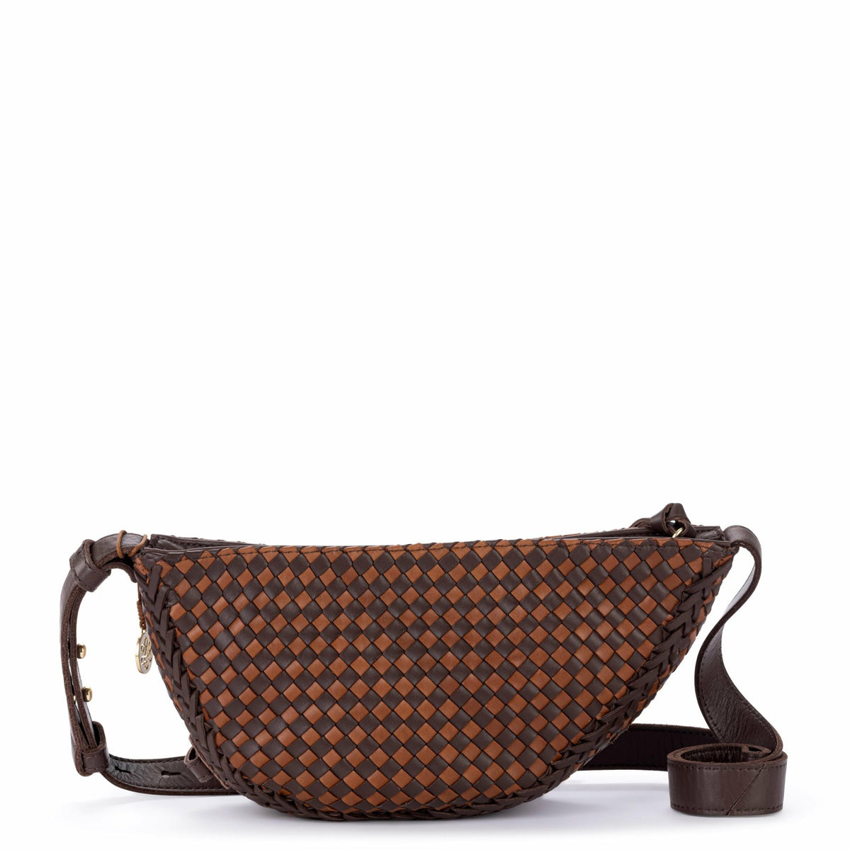 The Sak Tess Sling Bag in Woven Mahogany Cognac Leather