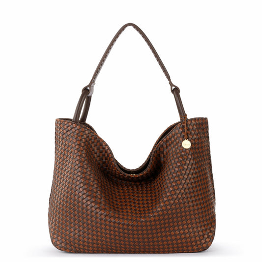 The Sak Los Feliz Large Tote Bag in Woven Mahogany Cognac Leather