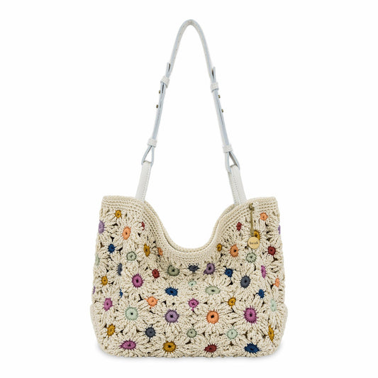 The Sak Los Feliz Medium Tote Bag in Natural Multi Flowers Crochet