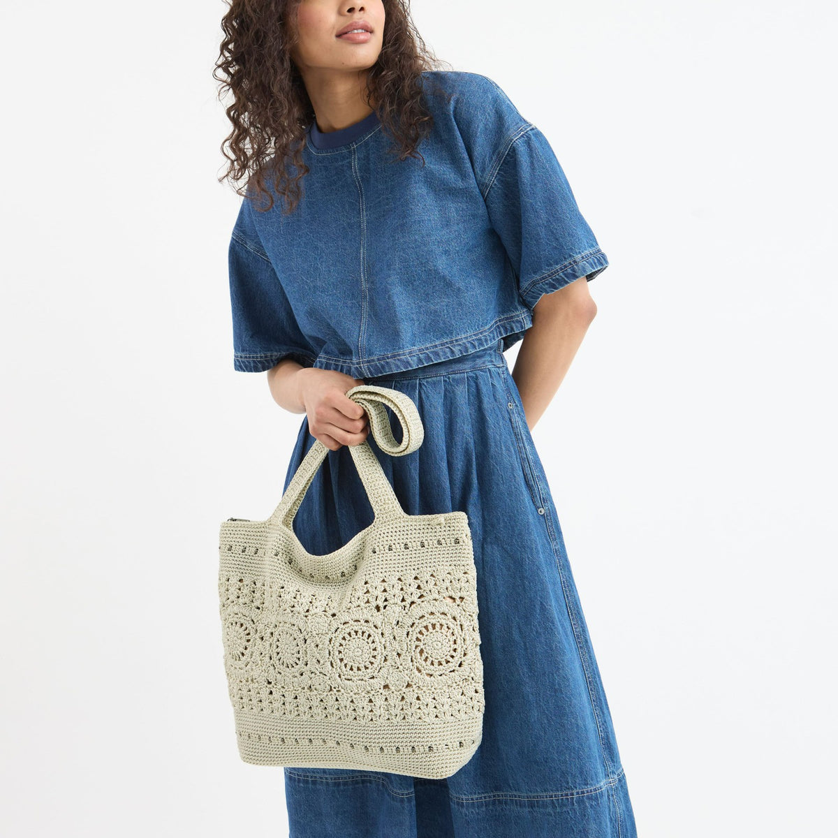The Sak Sola Carryall Tote Bag in Natural Medallion Crochet