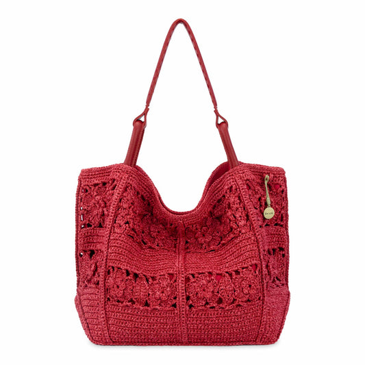 The Sak Los Feliz Large Tote Bag in Scarlet Tonal Flower Crochet