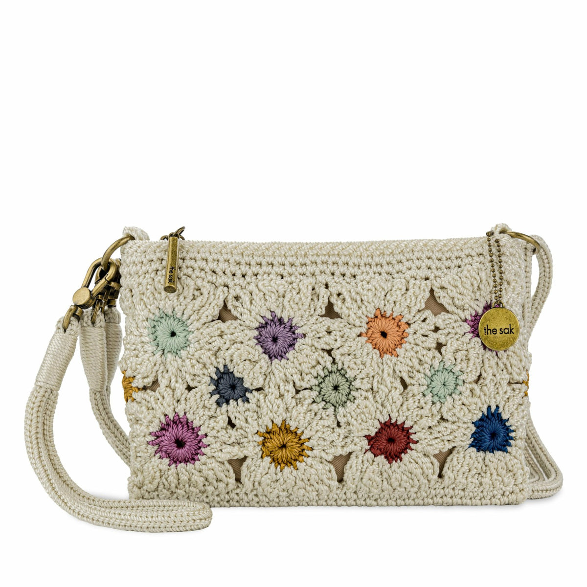 The Sak Vita Convertible Wristlet in Natural Multi Flowers Crochet
