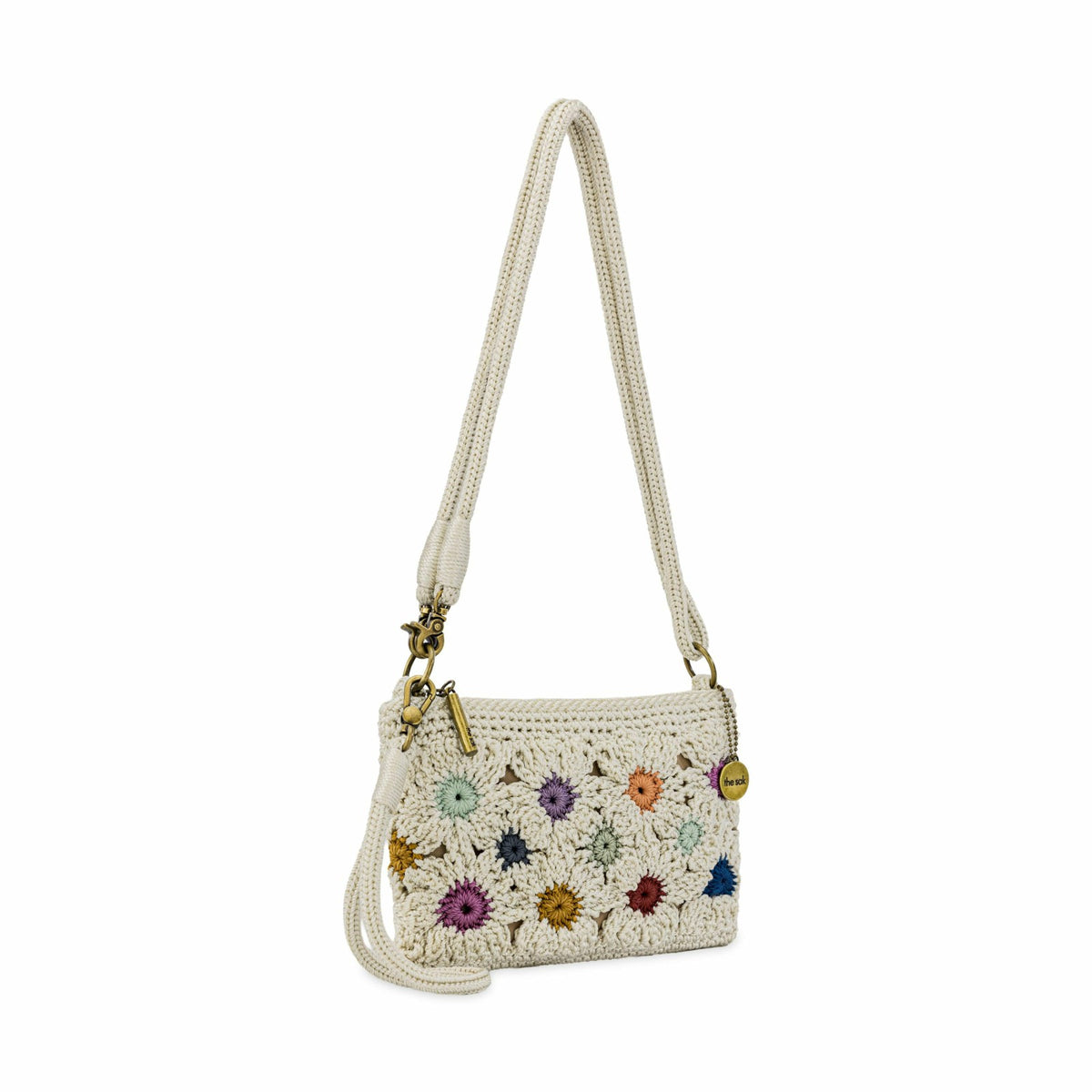 The Sak Vita Convertible Wristlet in Natural Multi Flowers Crochet