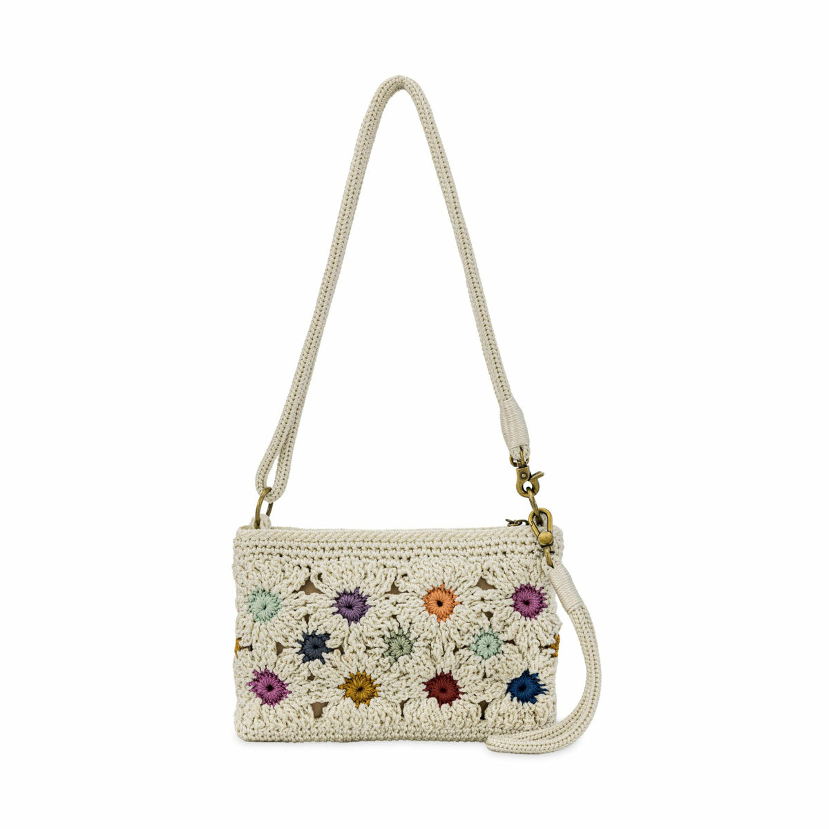 The Sak Vita Convertible Wristlet in Natural Multi Flowers Crochet