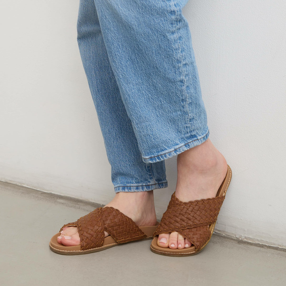 The Sak Penelope Sandal in Cognac Woven Leather
