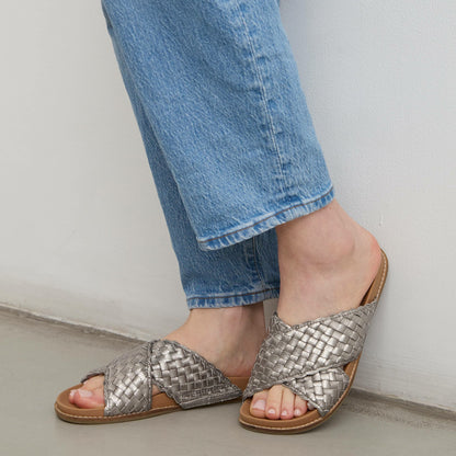 The Sak Penelope Sandal in Pyrite Woven Leather