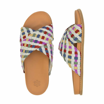 The Sak Penelope Sandal in Stone Multi Woven Leather