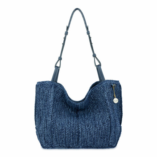 The Sak Los Feliz Medium Tote Bag in Denim Tonal Straw Crochet