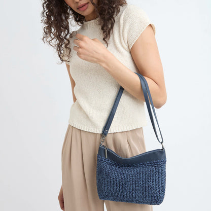 The Sak Lumi Crossbody Bag in Denim Tonal Straw Crochet
